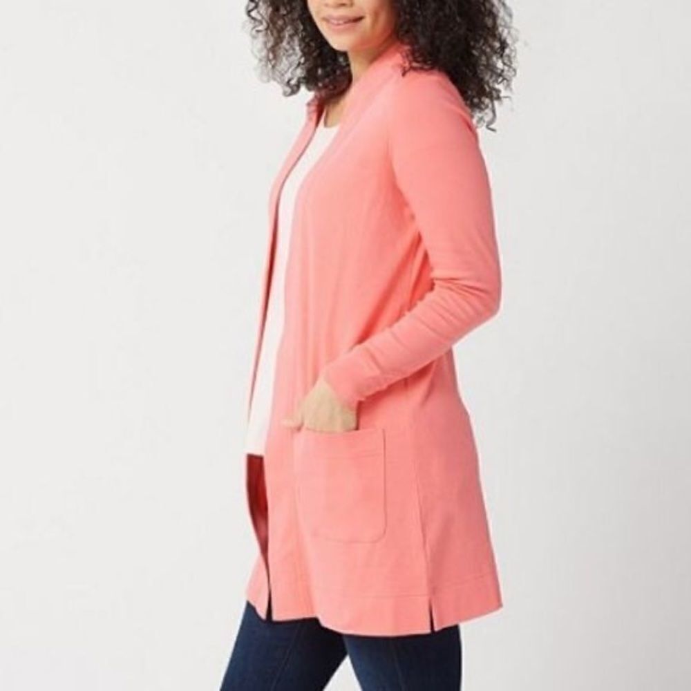 Isaac Mizrahi Essentials Open Front Pockets Cardigan
